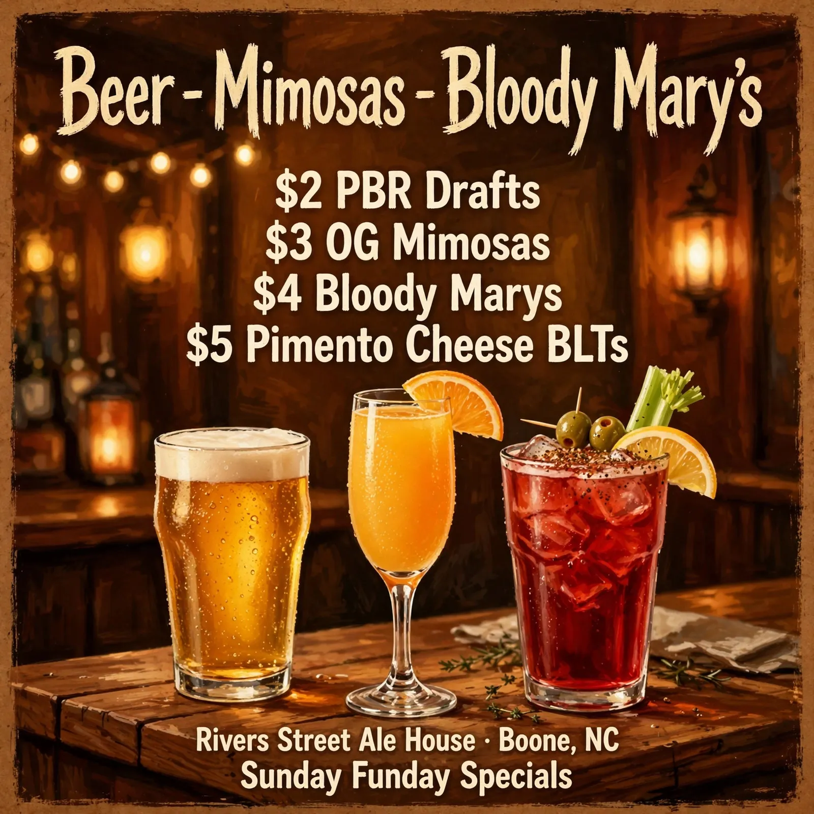 Beer - Mimosas - Bloody Marys - Rivers Street Ale House Sunday Funday specials