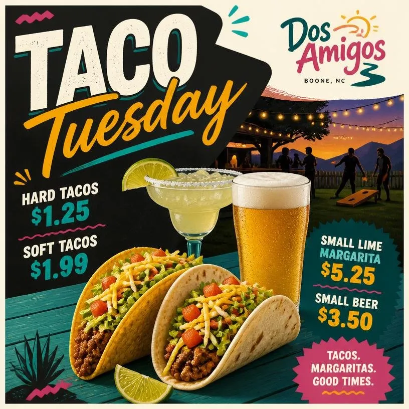 Taco Tuesday - $1.25 Hard, $1.99 Soft Tacos