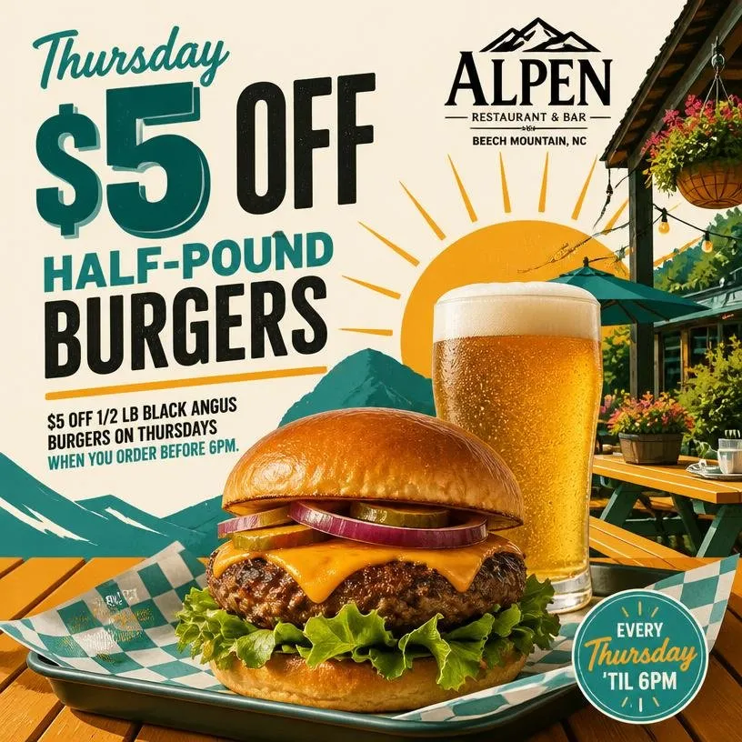 Thursday $5 Off Half-Pound Burgers