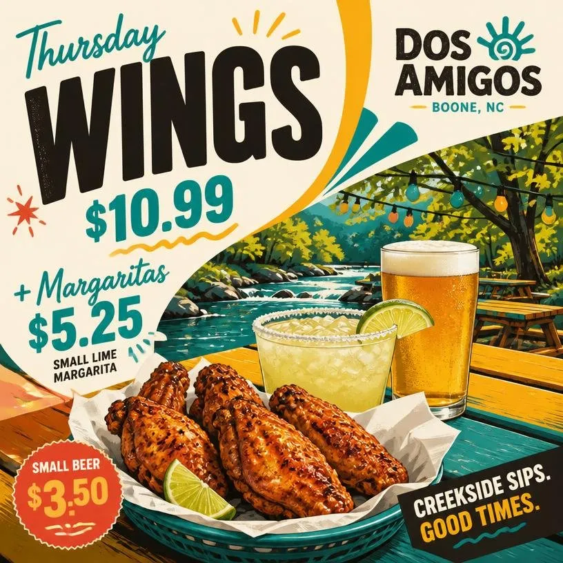 Thursday Wings $10.99 + $5.25 Margaritas