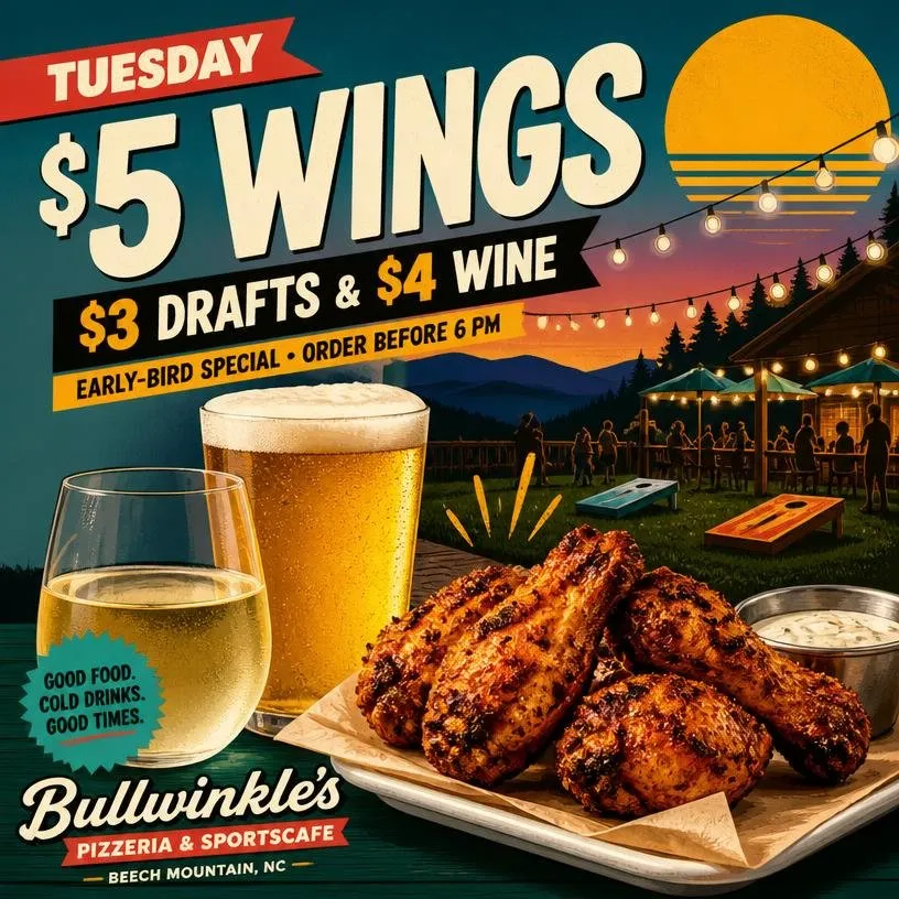 Tuesday $5 Wings, $3 Drafts & $4 Wine